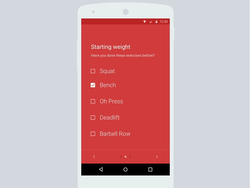 Stronglifts Android App - Onboarding Animation 5x5 android animation app app design gif material design onboarding prototype stronglfits ui ui design