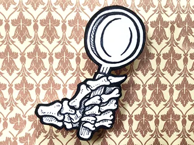 Sherlock Bones, Cutout Illustrations baker street black drawing illustration line art lines magnifying glass shading sherlock holmes skeleton