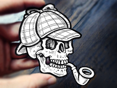 Sherlock Bones, Cutout Illustrations black drawing illustration line art lines pipe shading sherlock holmes skeleton skull