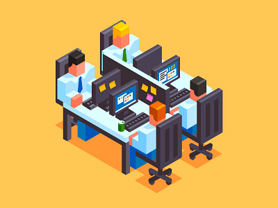 Office business businessman cartoon character isometric isometry manager marketing office open space vector workplace