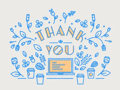 Thank You blue flowers illustration pattern thank you