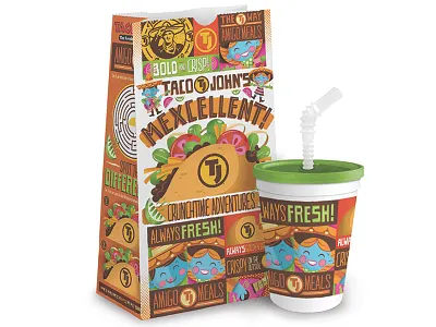 Taco John's cup fast food fiesta games kids kids meal packaging tacos