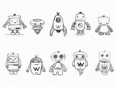 Robots! character character design cute drawing illustration mascot robot sketch