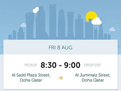 Booking Details address android booking cloud date material design qatar skylines sun taxi time