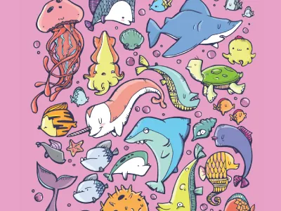 Under the Sea cartoon character design doodles fish illustration illustrator vector