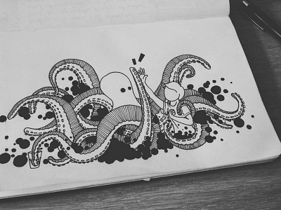 Give a high five to your best friend, even the imaginary ones! drawing illustration ink octopus pen