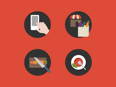 KptnCook Icons bag circle cooking groceries icons illustration knife shop shopping soup spoon vector