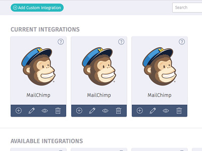 Current Integration Cards application cards interface