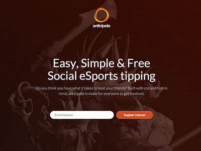 Anticipate eSports Coming Soon coming soon email capture esports hero homepage landing page register social ui ux