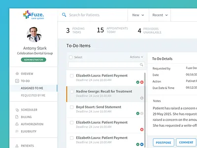 Dashboard UI for Health Care Enterprise App app dashboard enterprise flat inbox layout todo ui white