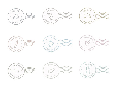 City Stamps cities icons illustrations lines symbols