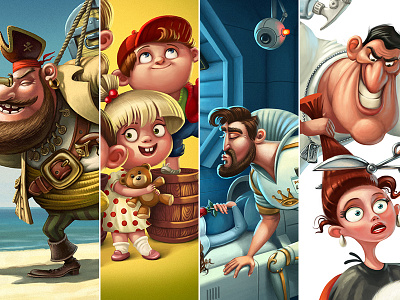 illustration set barber kids pirate prince