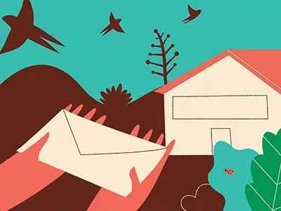 You got real mail! birds digital garden illustration landscape letter mail nature post
