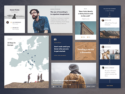 Blue Tent UI kit blog design flat interface journey kit map profile quote seeer timeline ui