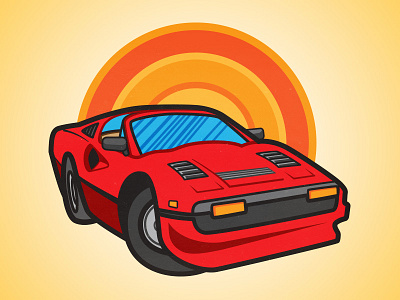 Magnum P.I. Ferrari 308 GTS art automobile car ferrari line orange red show sun tv vector yellow