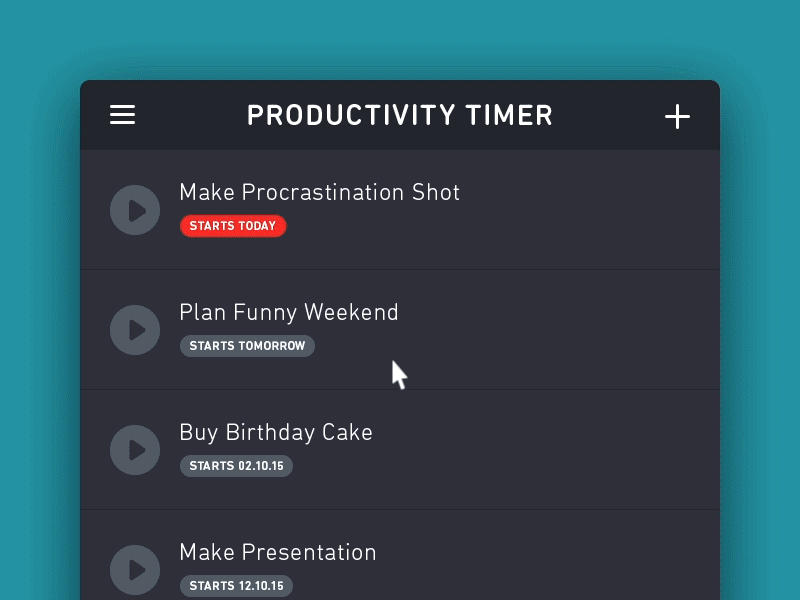 No more distractions! animation concept design goals interactions productivity task timer ui xprocrastinationcontest