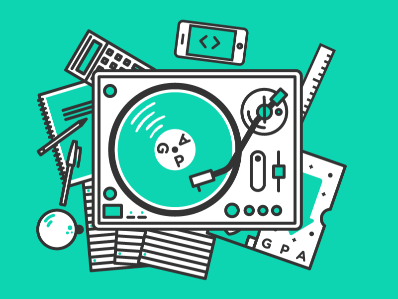 New Album animation illustration record player stroke