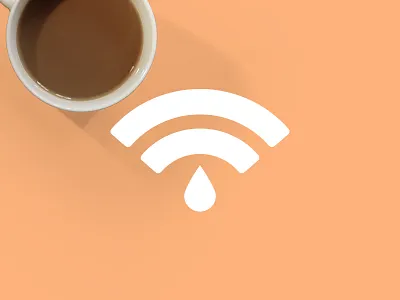 Coffee + Wifi branding brown coffee cup flat logo material minimal orange shadow signal wifi