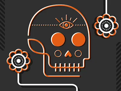 Skull black eye flower halloween offset orange skull