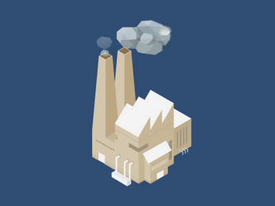 Factory building isometric lopo persprctive pixflow smoke