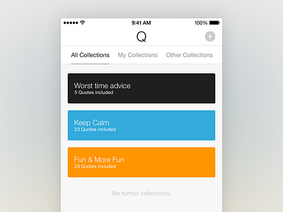 Collections app clean collections ios iphone mobile quotes ui user interface