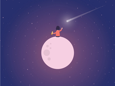 Moon Night comet girl illustration moon moon night night sky