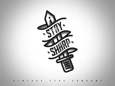 Stay Sharp art grunge illustration knife line mono ribbon sailor shading speckle tattoo vintage