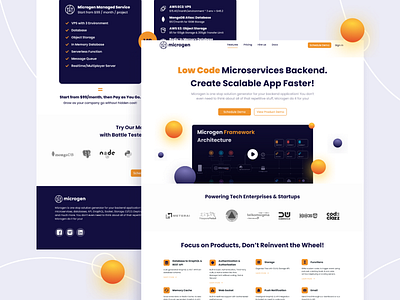 Microgen app faster backend design graphic design landing landing page logo low code navy ui uiux web website white yellow