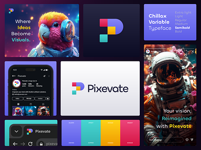 Pixevate – Branding Design | Logo Design | AI ai ai image brand design brand identity branding design generative ai graphic design image generation image processing logo logotype visual design