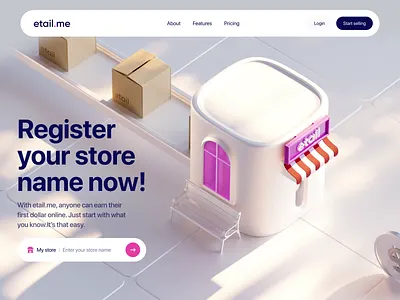 Etail landing page 3d 3d animation 3d art ai e commerce ecommerce finance fintech hero hero section landing landing page landingpage motion graphics web web 3 web design web3 webdesign website