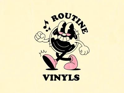 Routine vinyls logo and mascot 1930 1930s branding cartoon character design illustration logo mascot old cartoon old school vintage vinyl