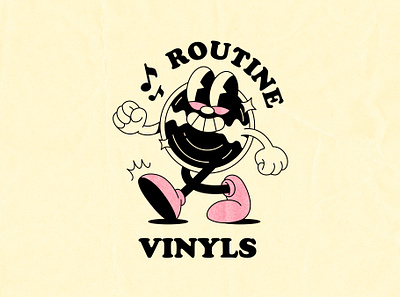 Routine vinyls logo and mascot 1930 1930s branding cartoon character design illustration logo mascot old cartoon old school vintage vinyl