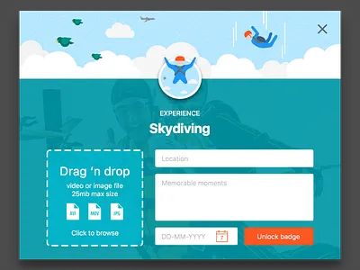 EPIC Skydiving - Upload Modal adventure design extreme sport flat flat design illustration material design sketch skydive skydiving ui web