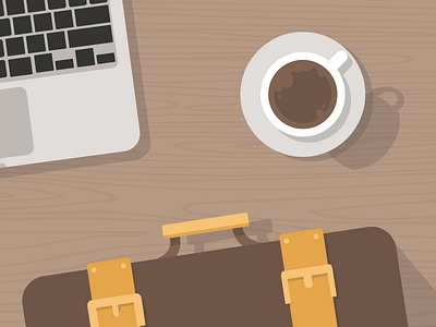 eBook illustration coffee desk laptop shadow suitcase
