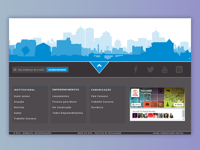 Normartel Inc - Footer blue bottom buildings clean flat footer gray rodape site social ui ux