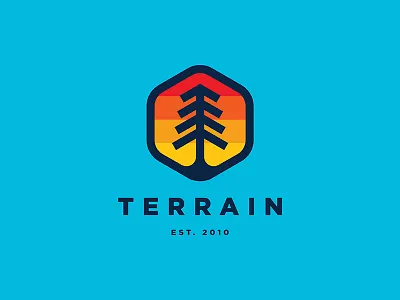 Terrain abstract camping icon logo minimal outdoor retro sticker sunset terrain tree vintage