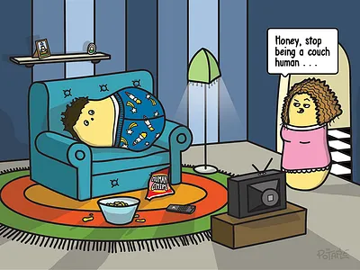 Couch human comic couch cute family flat food funny illustration lazy potato