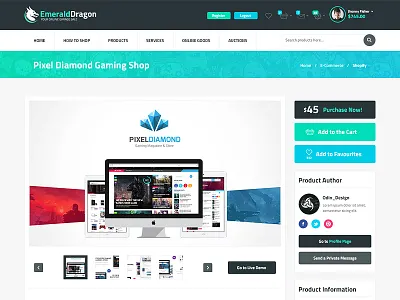 Emerald Dragon - Marketplace auction blog cart dashboard ecommerce forum marketplace online product shop shopping theme