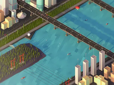 Low poly city fragment 7 / River antonmoek c4d cinema4d city digital art illustration isometric lowpoly polygonal polygons render