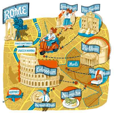 Rome Map break cartography city colosseum editorial illustration italy magazine map map drawing map illustration map of rome pantheon rome weekend