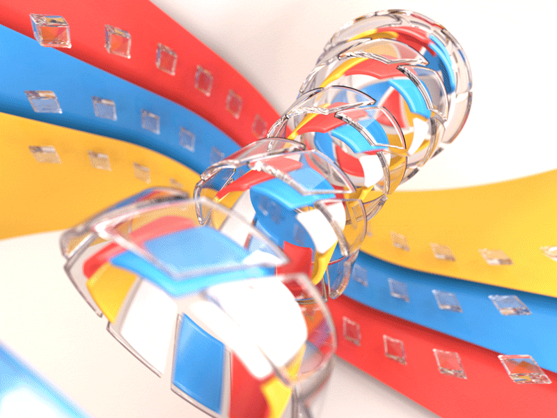 Twisted Radial Progression / Muokkaa Studio Tribute 3d animation blender blue candy cycles diffuse gif glass mograph red yellow