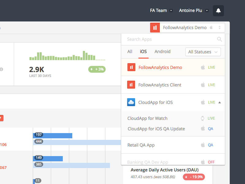 App Picker 2.0 android app dashboard feature followanalytics ios mobile picker selection status ui watch