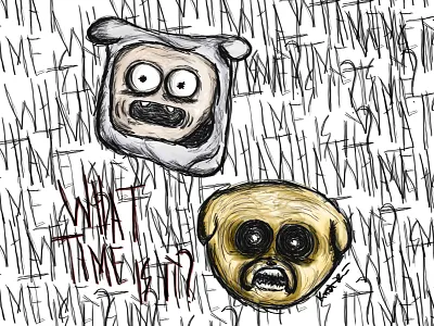 What time is it? adventure time black creepy dog fan art finn horror human illustration jake photoshop white