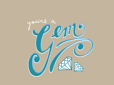 Gem blue card diamond gem hand lettered kraft thank you white youre a gem