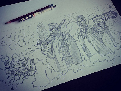 Marv & Dwight blackbook dwight illustration marv pencil project sincity sketch