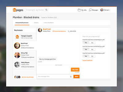 hipages Communication Interface v.1 businesses chat communication consumers hipages interface messaging mvp user