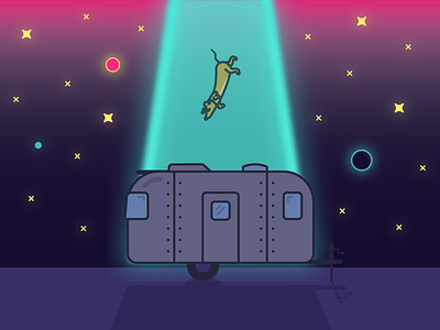 Hide Your Wieners airstream aliens dachshund design dog illustration line outer space planet star trailer vector