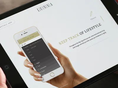Lunna app apple clean design gold iphone page promo site ui white www
