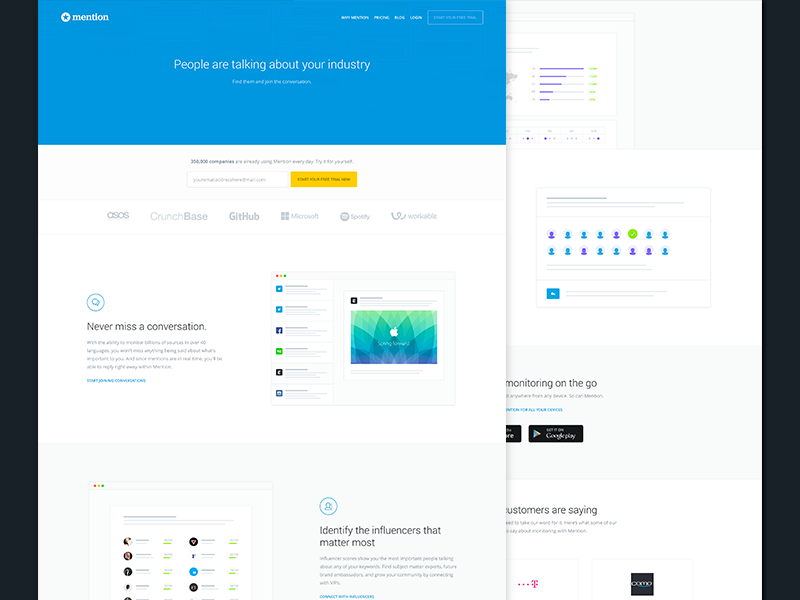 New Mention.com clean illustrations landing mention minimalist page startup ui ux web website