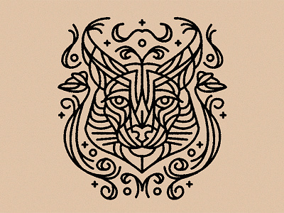 decorative lynx - tattoo animal cat decorative flowers lines linework lynx tattoo